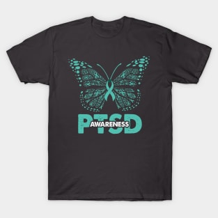 PTSD awareness ribbon and butterfly T-Shirt